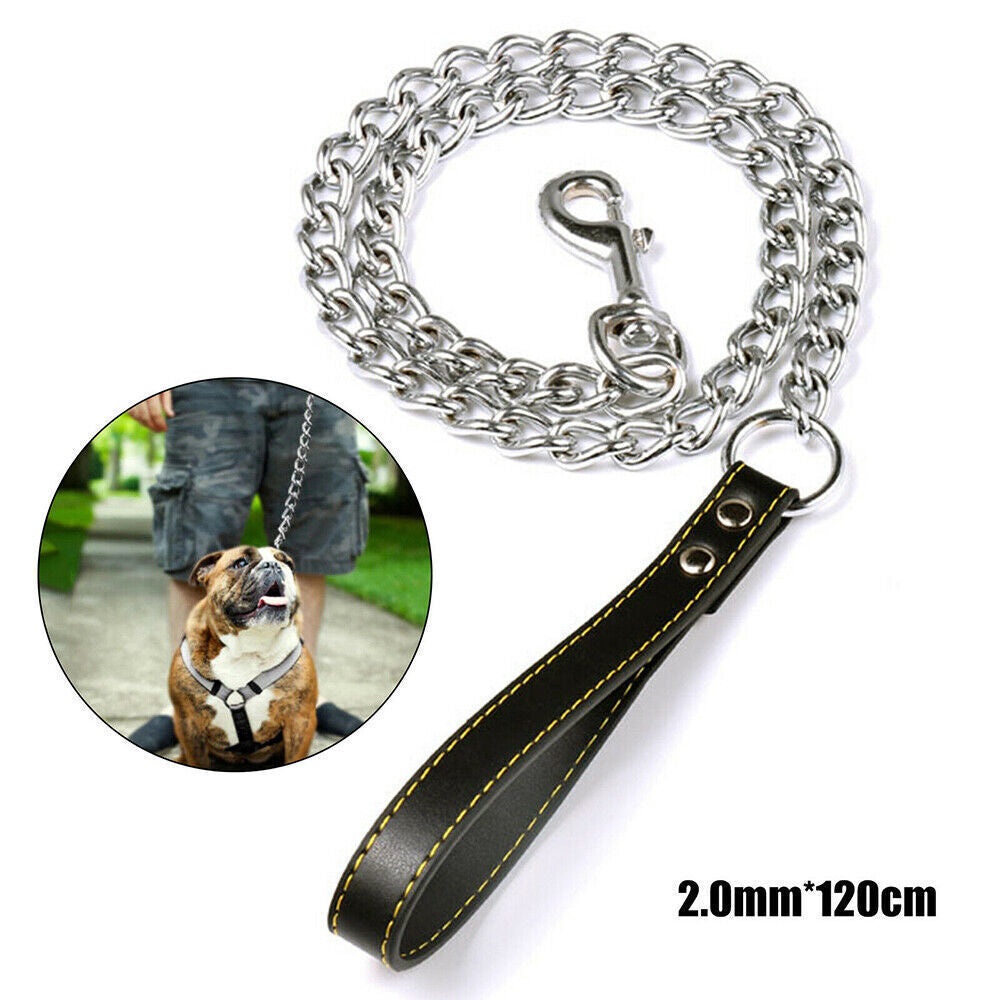 1PCS 1.2m Metal Chain Dog Lead Pet Puppy Leash Long Heavy Duty Anti-Chew Control